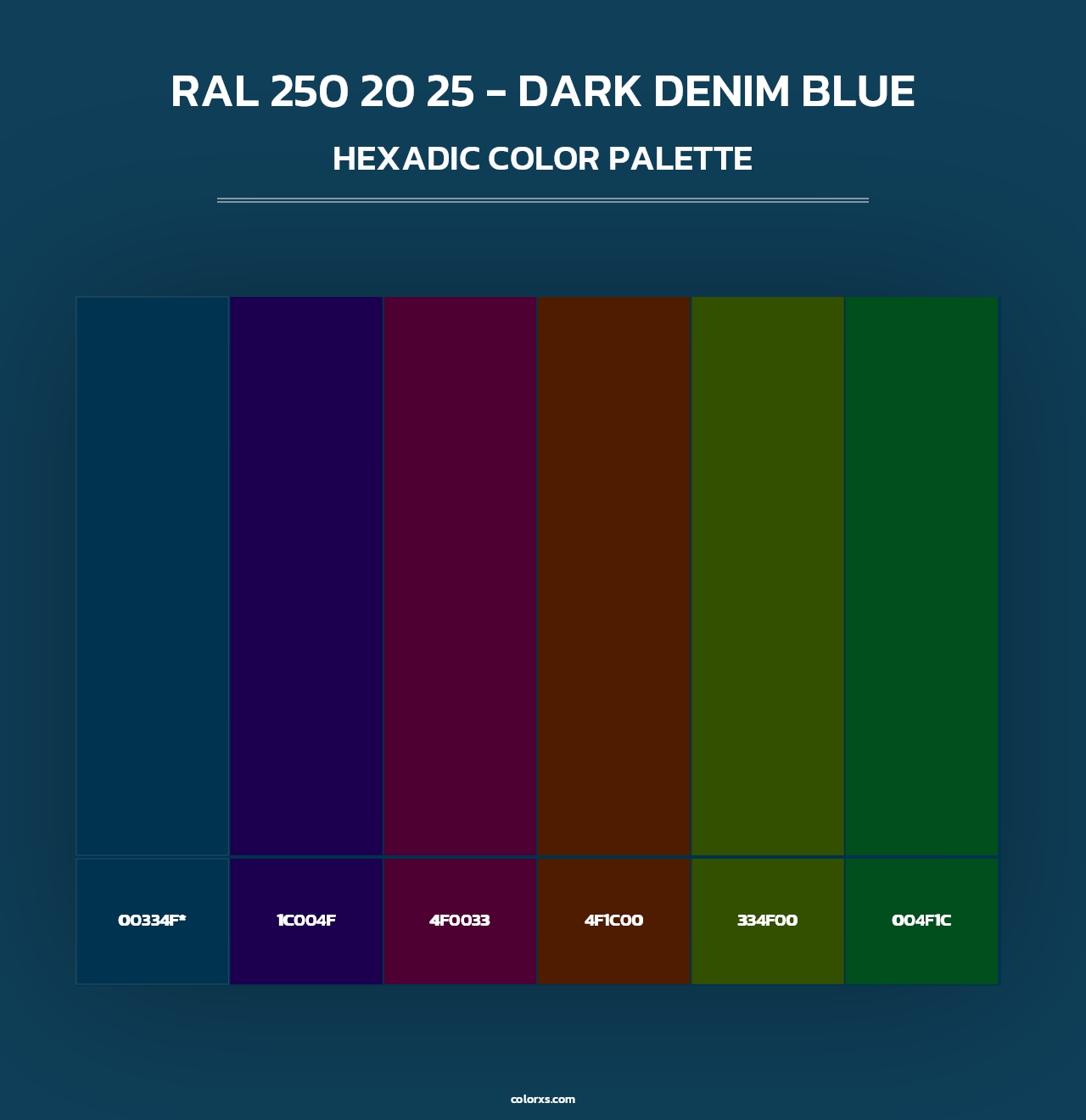 RAL 250 20 25 - Dark Denim Blue - Hexadic Color Palette