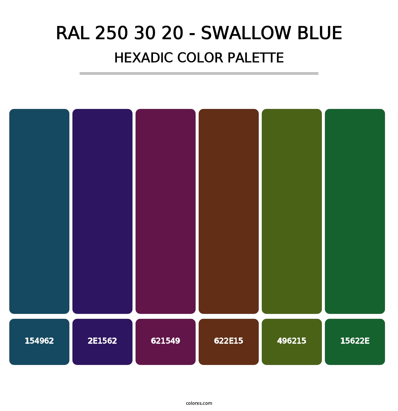 RAL 250 30 20 - Swallow Blue - Hexadic Color Palette