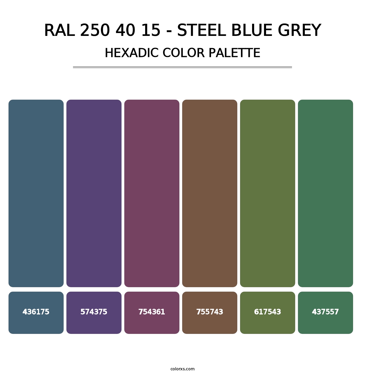 RAL 250 40 15 - Steel Blue Grey - Hexadic Color Palette
