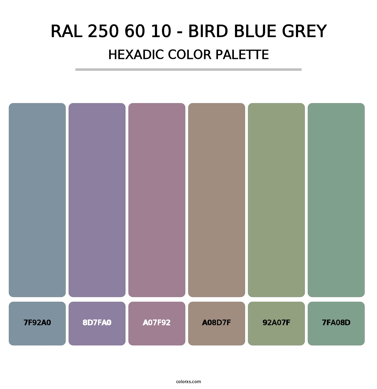 RAL 250 60 10 - Bird Blue Grey - Hexadic Color Palette