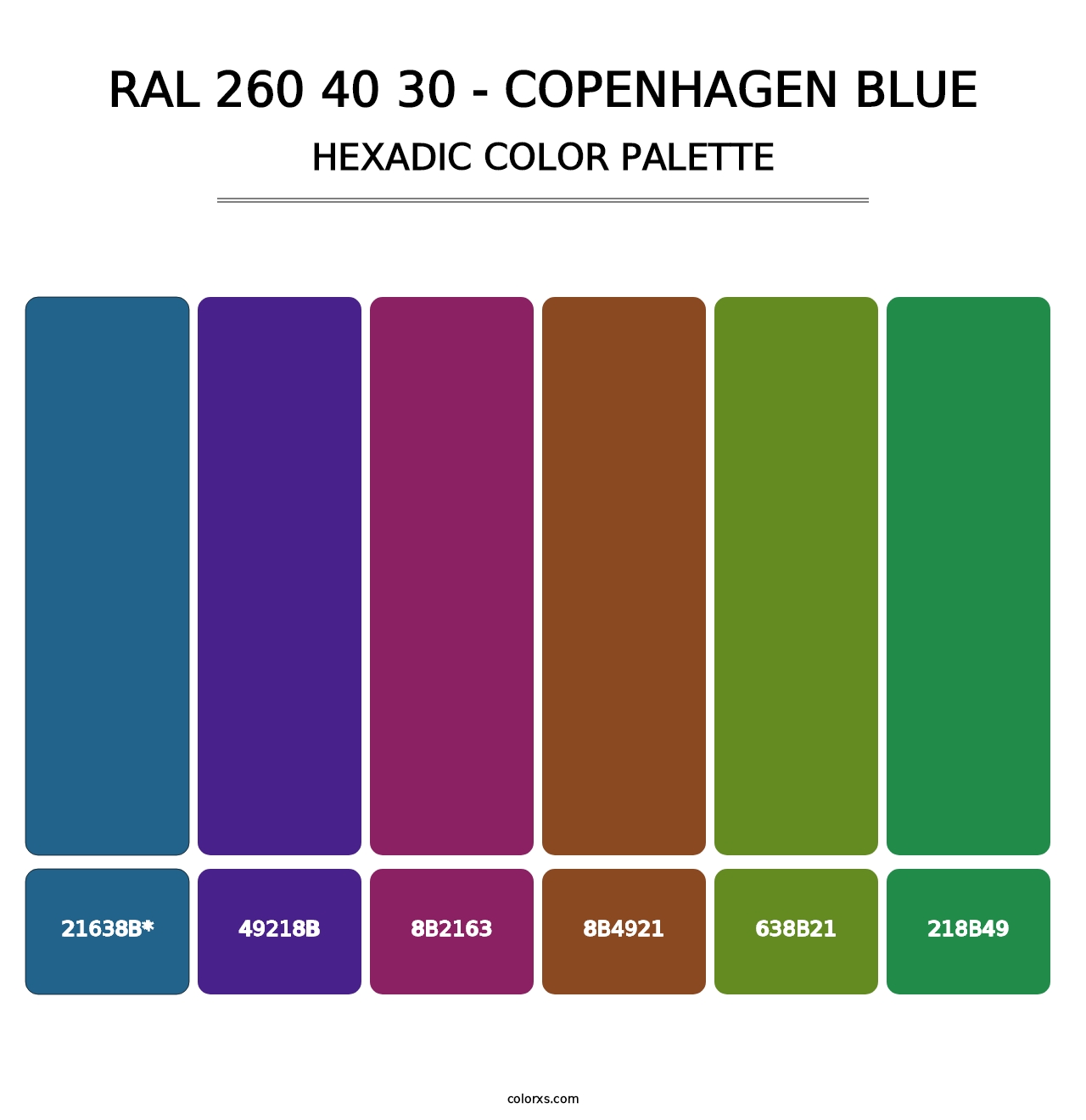 RAL 260 40 30 - Copenhagen Blue - Hexadic Color Palette