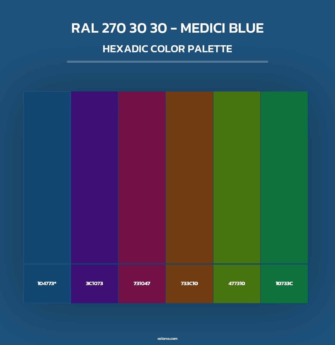 RAL 270 30 30 - Medici Blue - Hexadic Color Palette