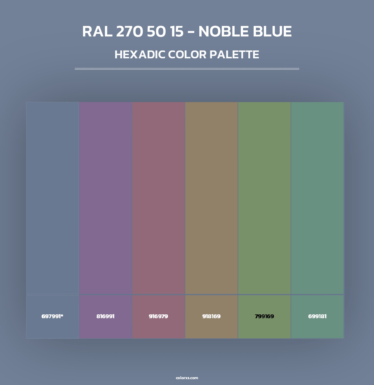 RAL 270 50 15 - Noble Blue - Hexadic Color Palette