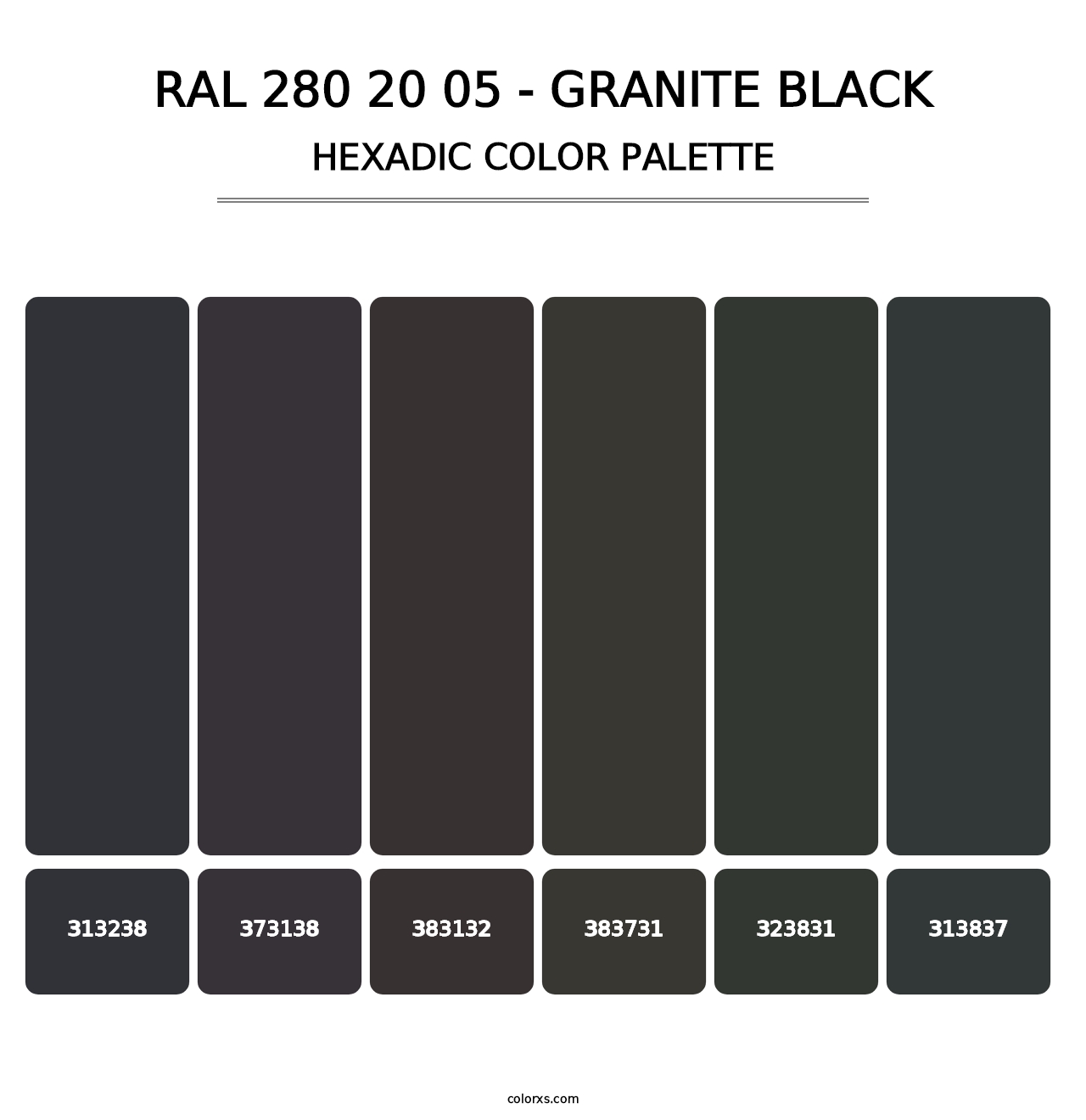 RAL 280 20 05 - Granite Black - Hexadic Color Palette