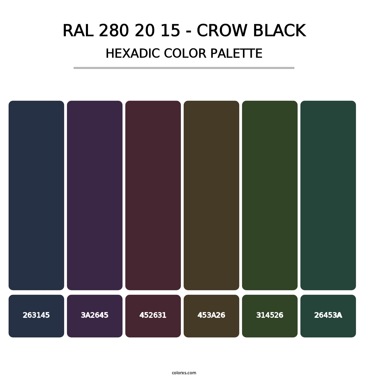 RAL 280 20 15 - Crow Black - Hexadic Color Palette