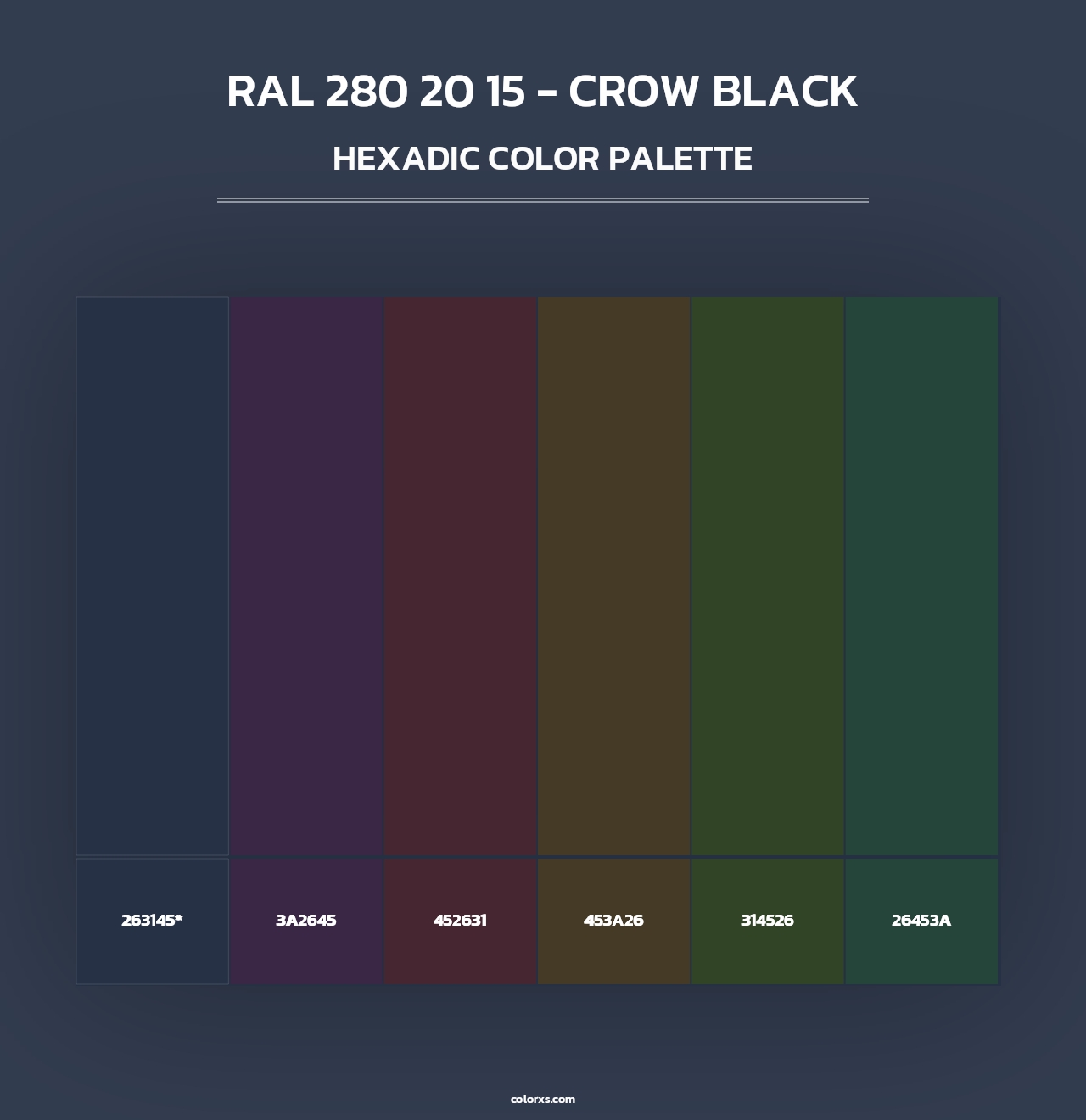RAL 280 20 15 - Crow Black - Hexadic Color Palette