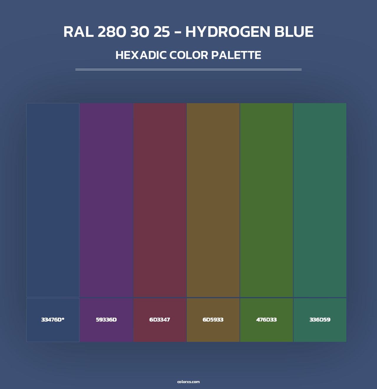 RAL 280 30 25 - Hydrogen Blue - Hexadic Color Palette
