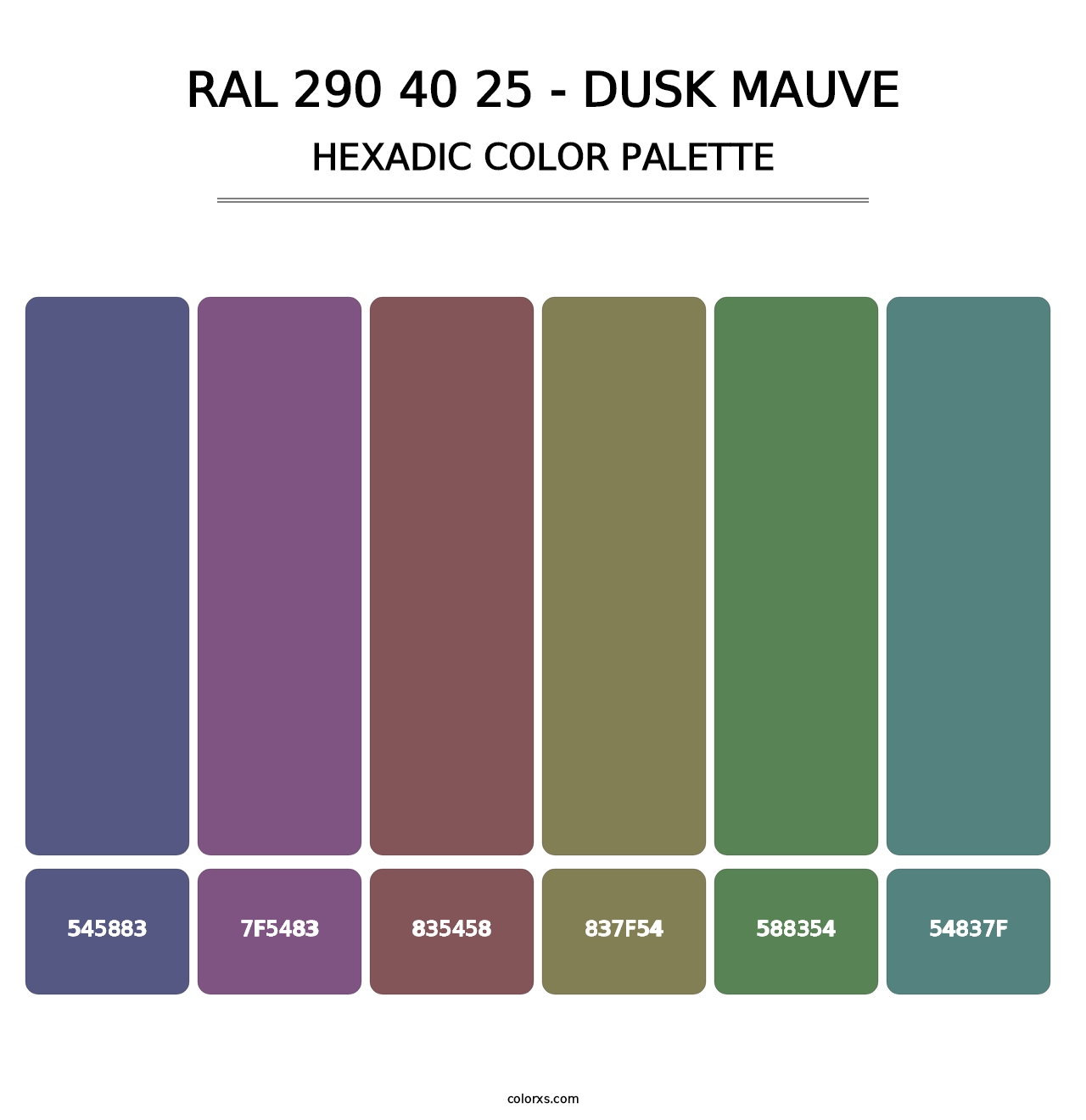 RAL 290 40 25 - Dusk Mauve - Hexadic Color Palette