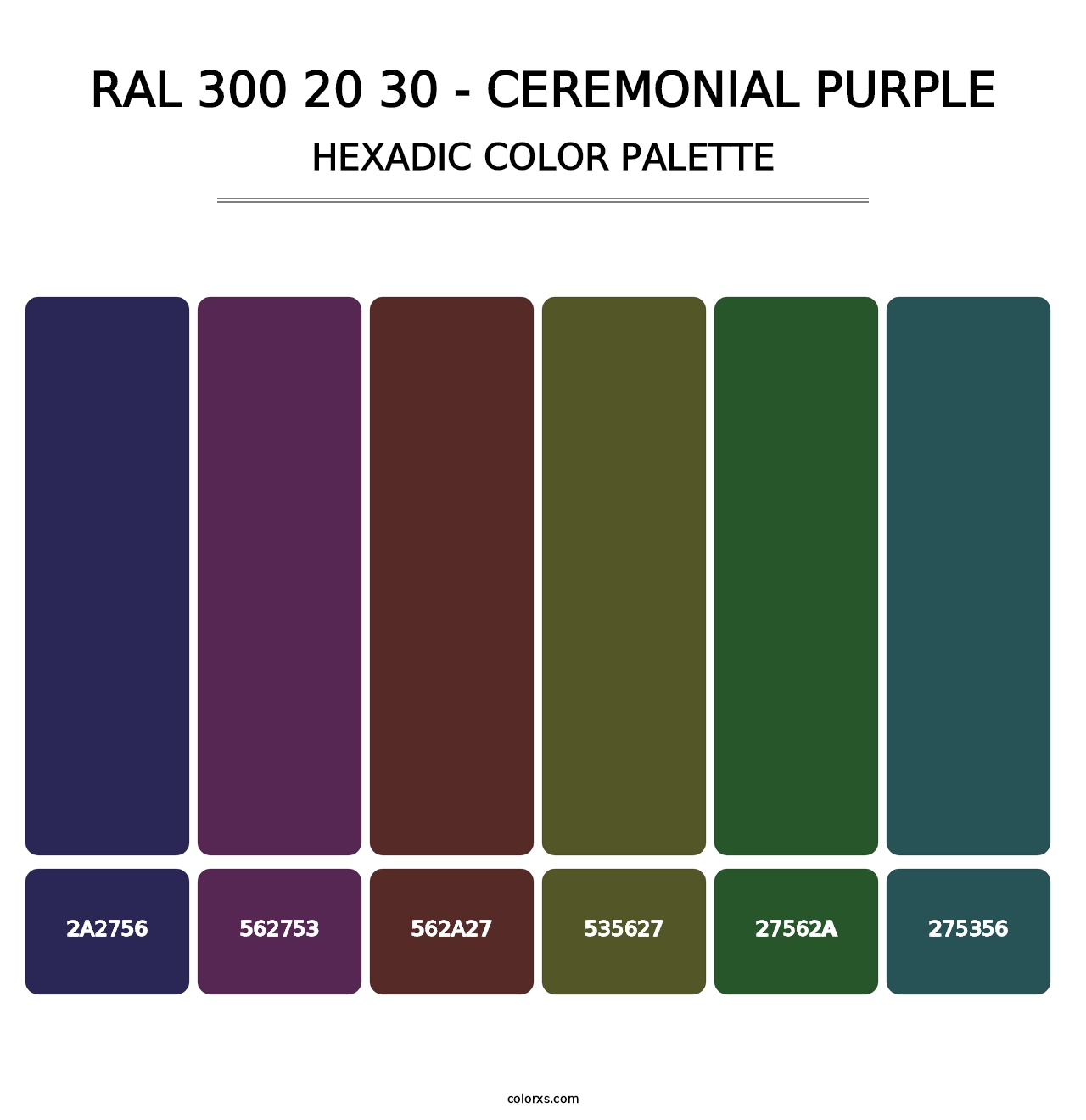 RAL 300 20 30 - Ceremonial Purple - Hexadic Color Palette