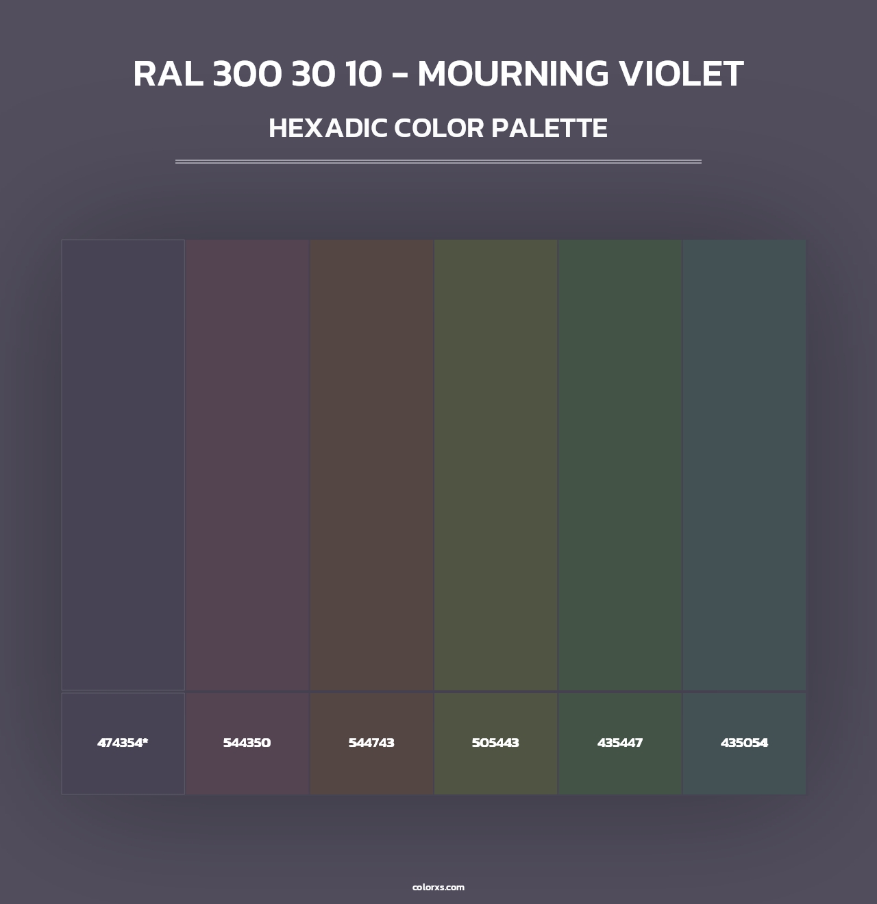RAL 300 30 10 - Mourning Violet - Hexadic Color Palette