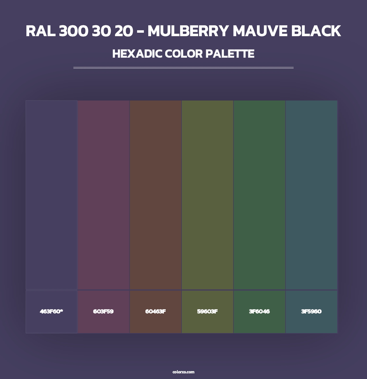 RAL 300 30 20 - Mulberry Mauve Black - Hexadic Color Palette