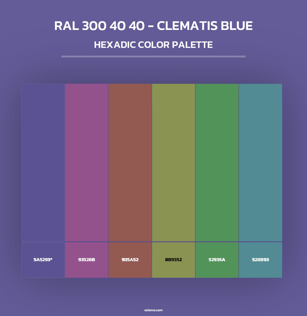 RAL 300 40 40 - Clematis Blue - Hexadic Color Palette