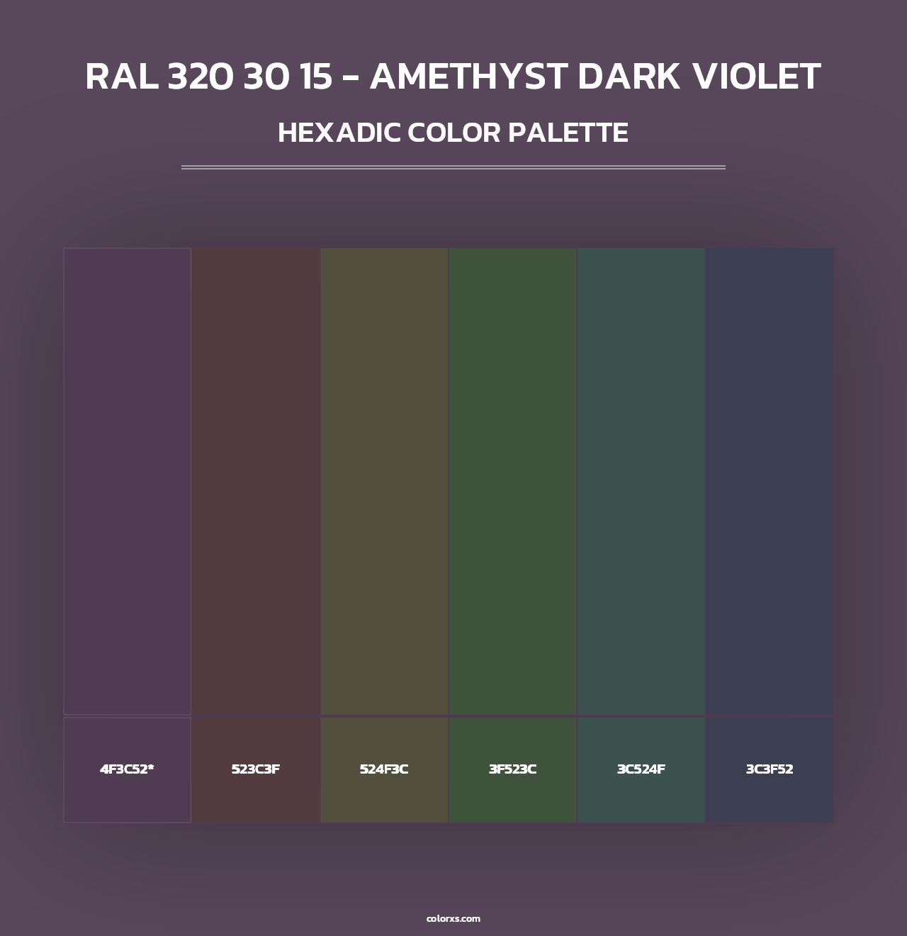 RAL 320 30 15 - Amethyst Dark Violet - Hexadic Color Palette