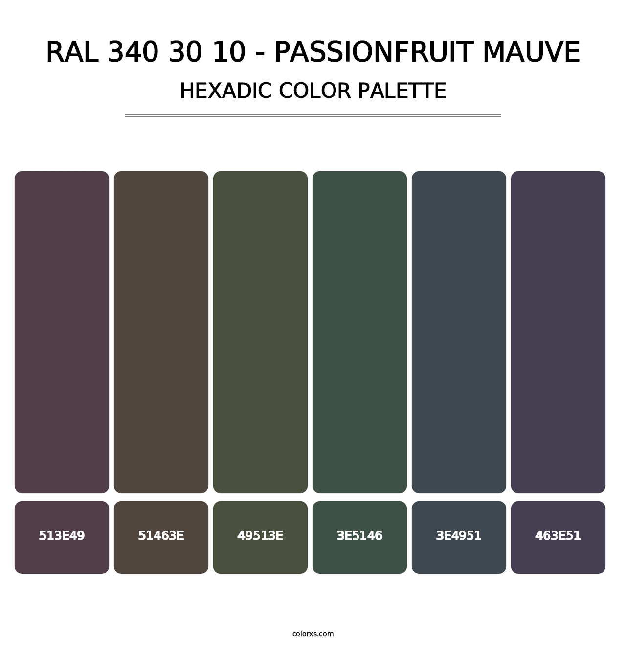 RAL 340 30 10 - Passionfruit Mauve - Hexadic Color Palette