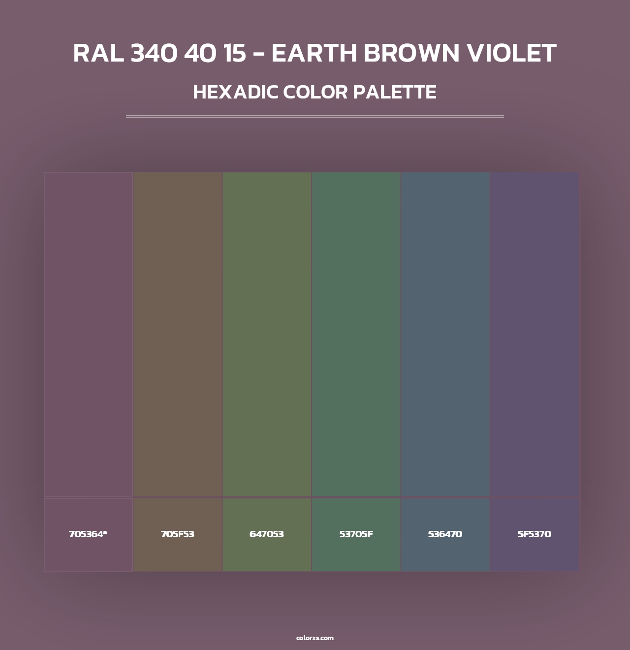RAL 340 40 15 - Earth Brown Violet - Hexadic Color Palette