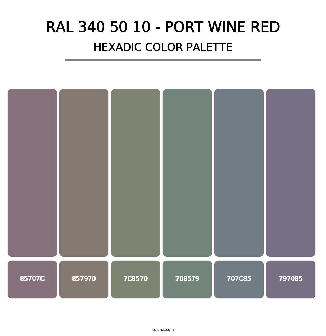 RAL 340 50 10 - Port Wine Red - Hexadic Color Palette