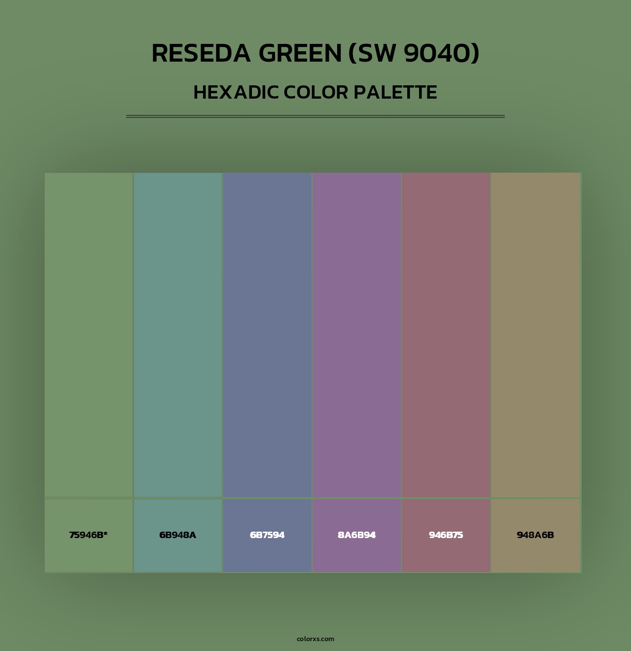 Reseda Green (SW 9040) - Hexadic Color Palette
