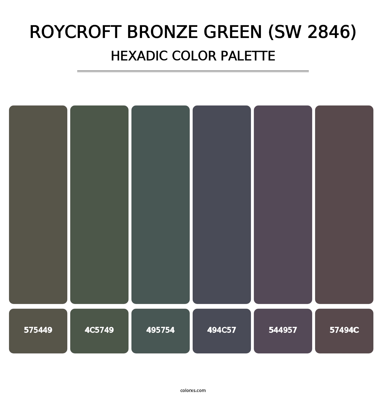 Roycroft Bronze Green (SW 2846) - Hexadic Color Palette