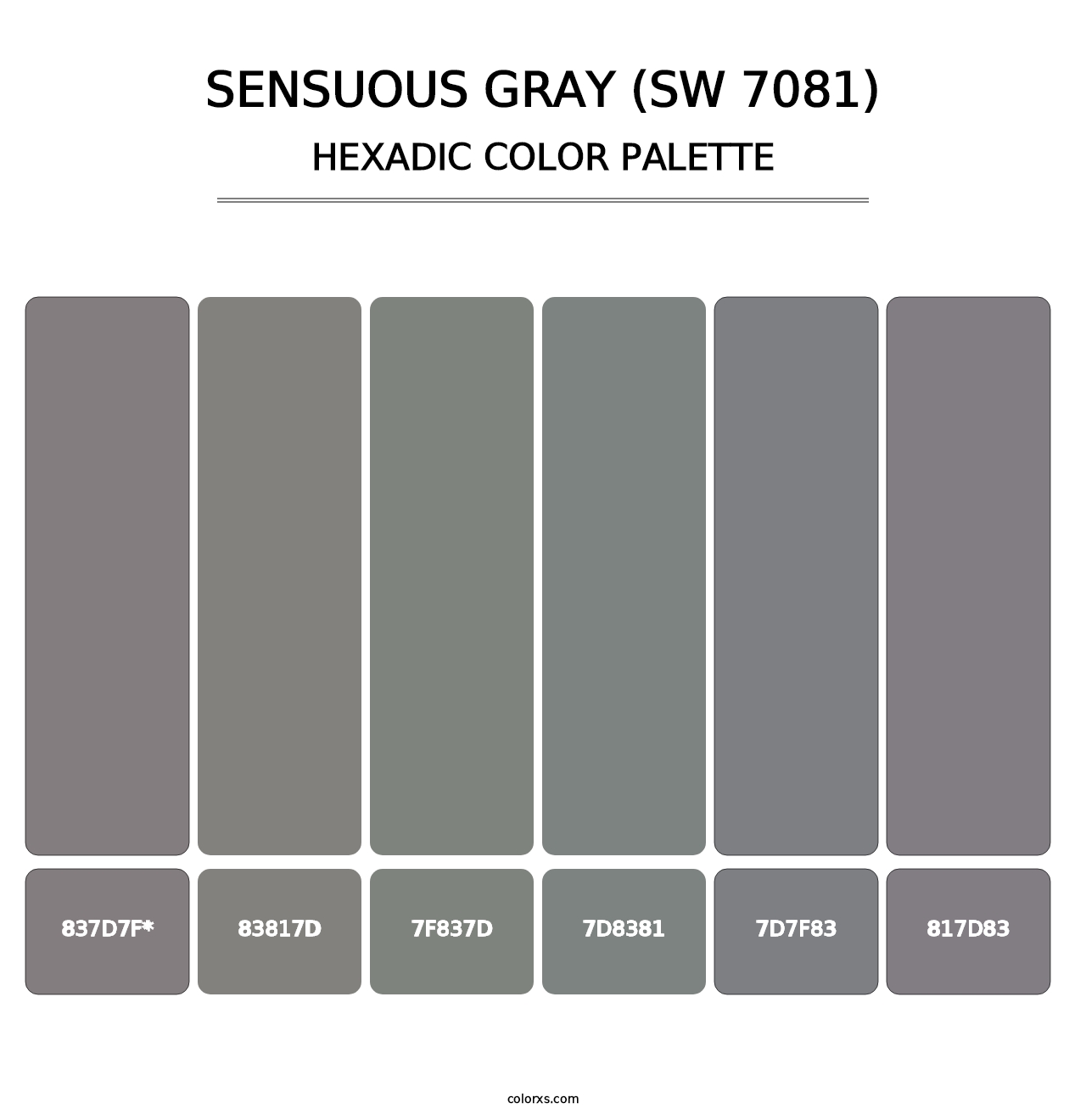 Sensuous Gray (SW 7081) - Hexadic Color Palette