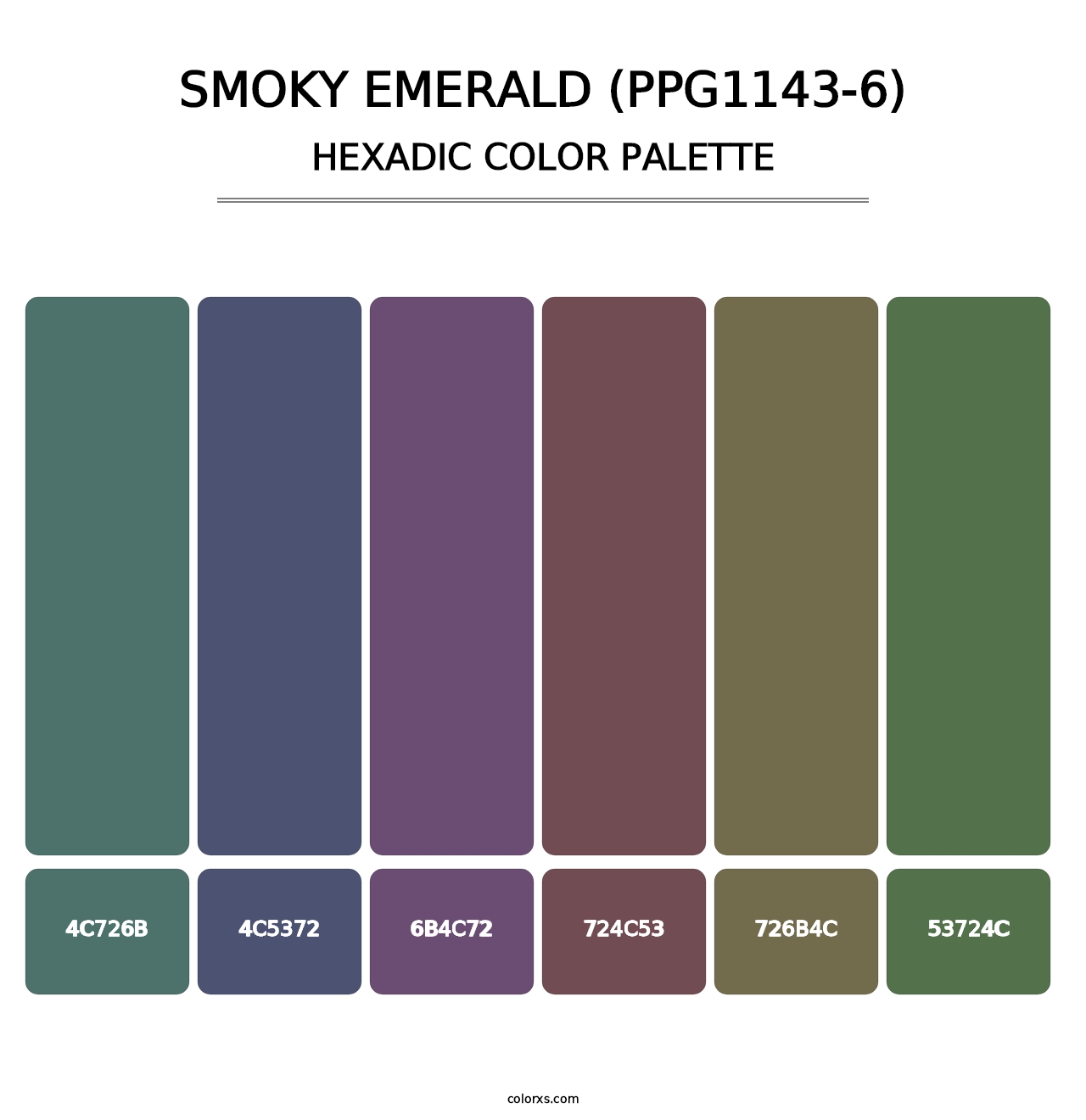 Smoky Emerald (PPG1143-6) - Hexadic Color Palette