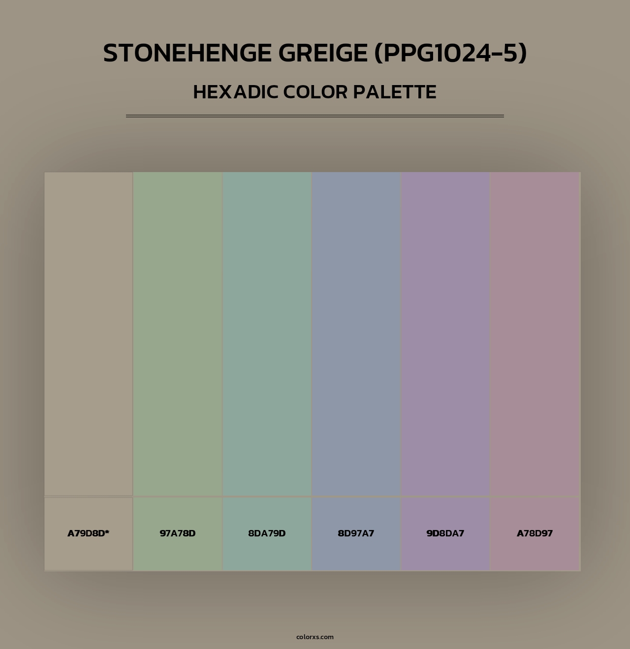 Stonehenge Greige (PPG1024-5) - Hexadic Color Palette