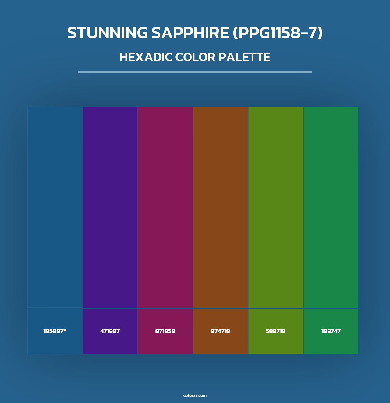 Stunning Sapphire (PPG1158-7) - Hexadic Color Palette