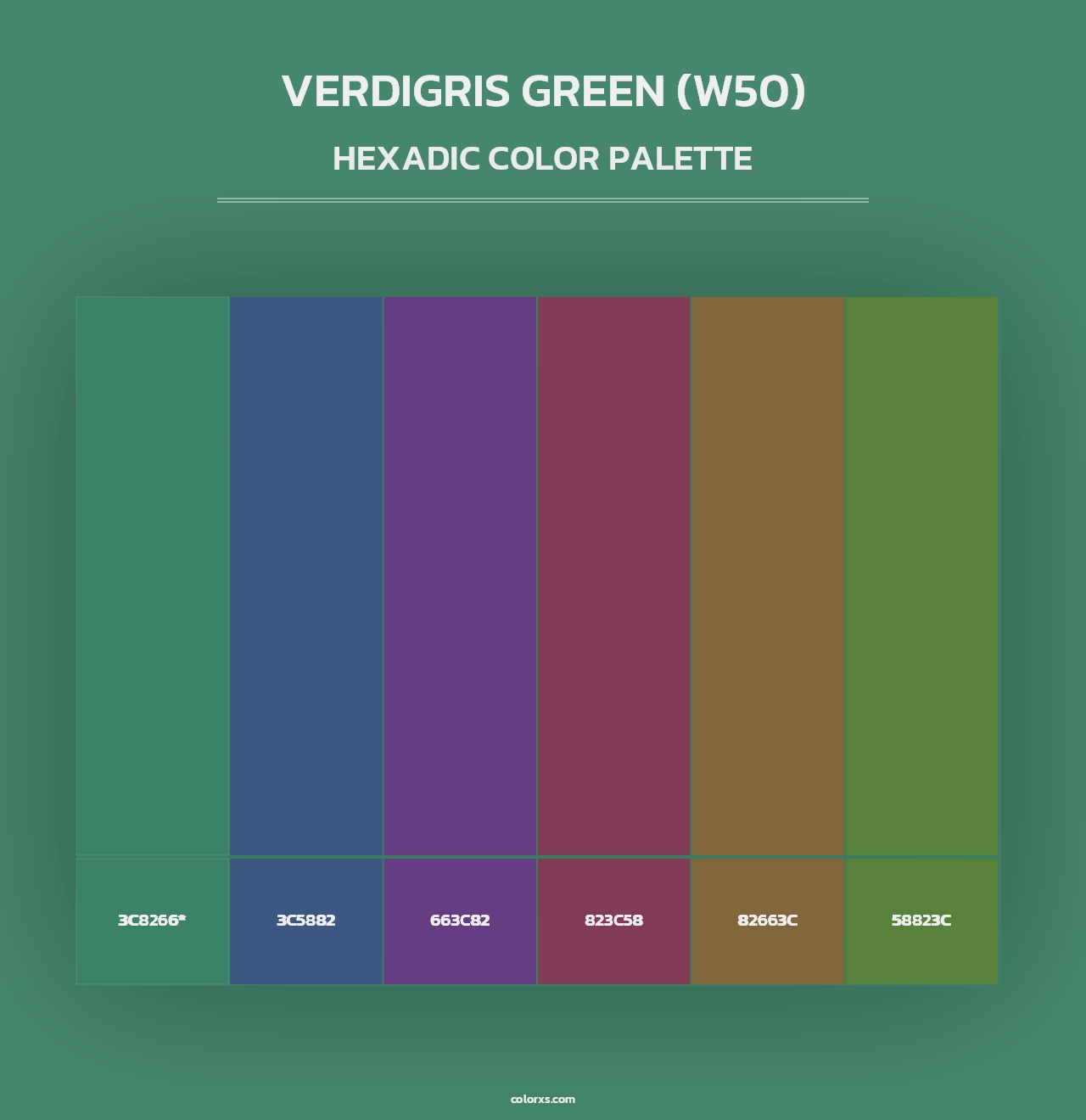 Verdigris Green (W50) - Hexadic Color Palette