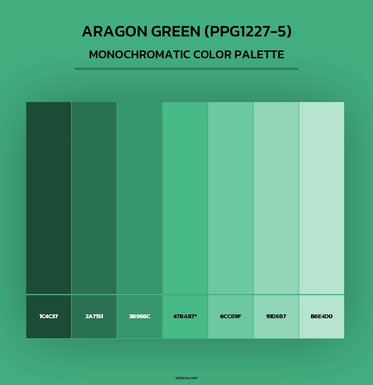Aragon Green (PPG1227-5) - Monochromatic Color Palette