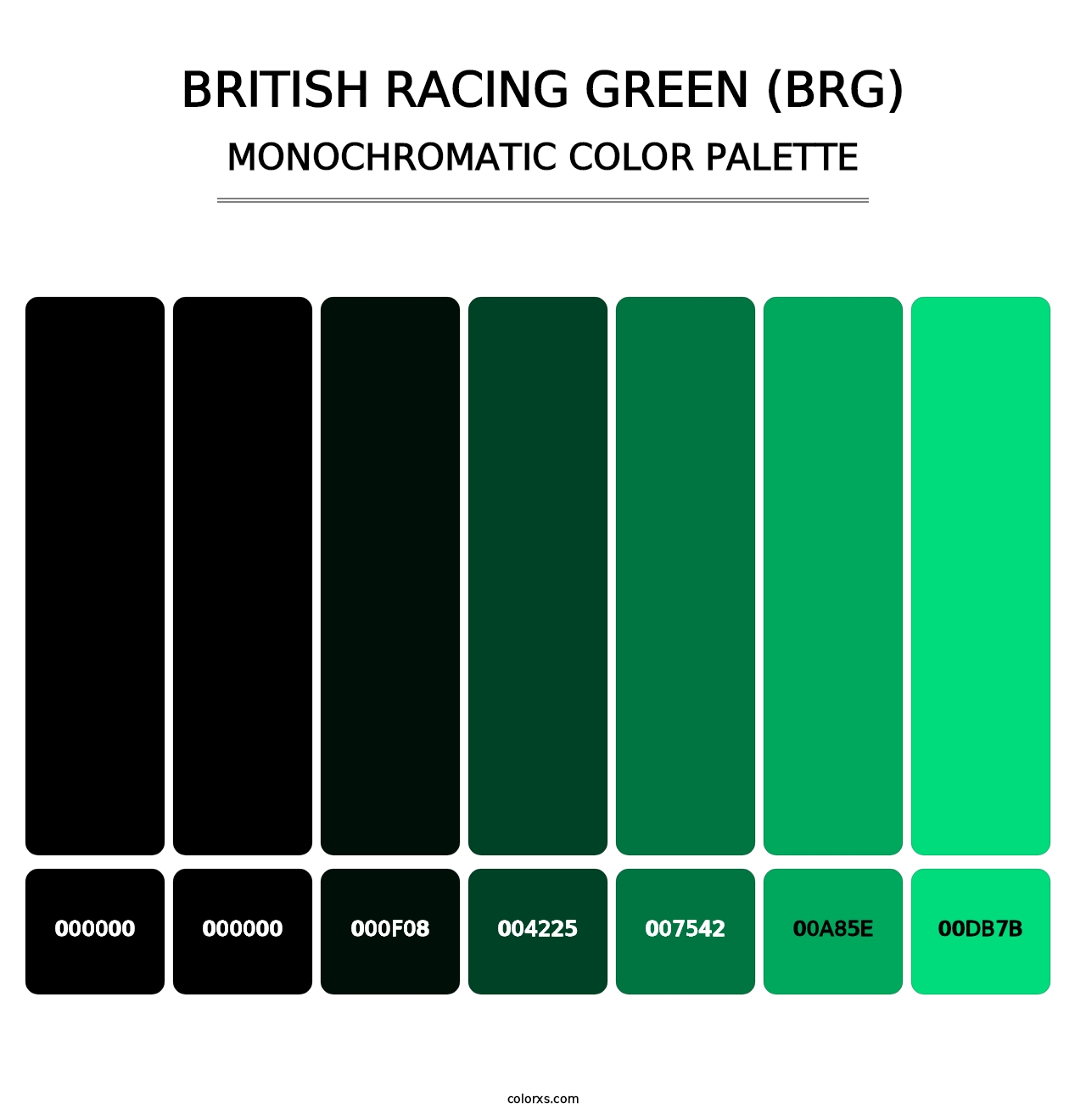 British Racing Green (BRG) - Monochromatic Color Palette