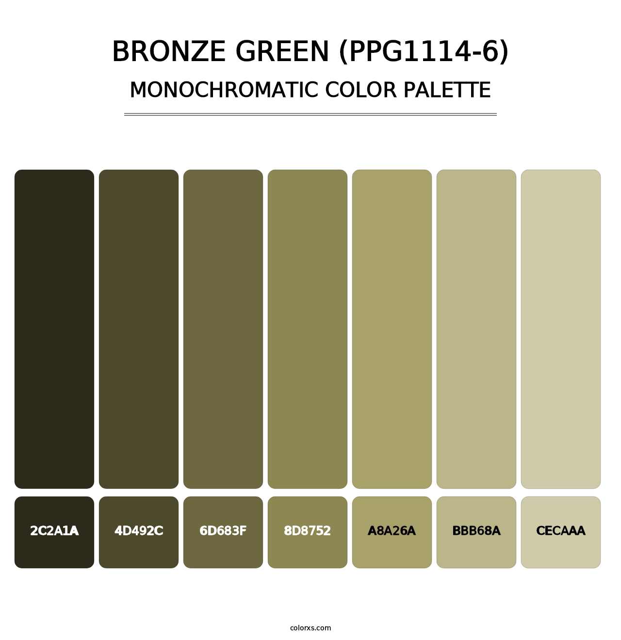 Bronze Green (PPG1114-6) - Monochromatic Color Palette
