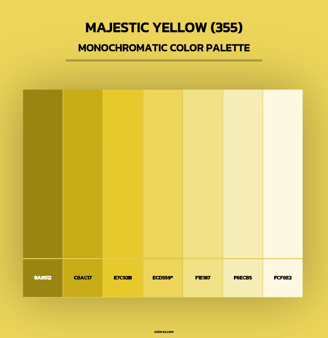Majestic Yellow (355) - Monochromatic Color Palette