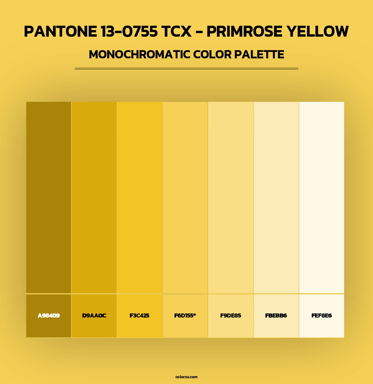 PANTONE 13-0755 TCX - Primrose Yellow - Monochromatic Color Palette