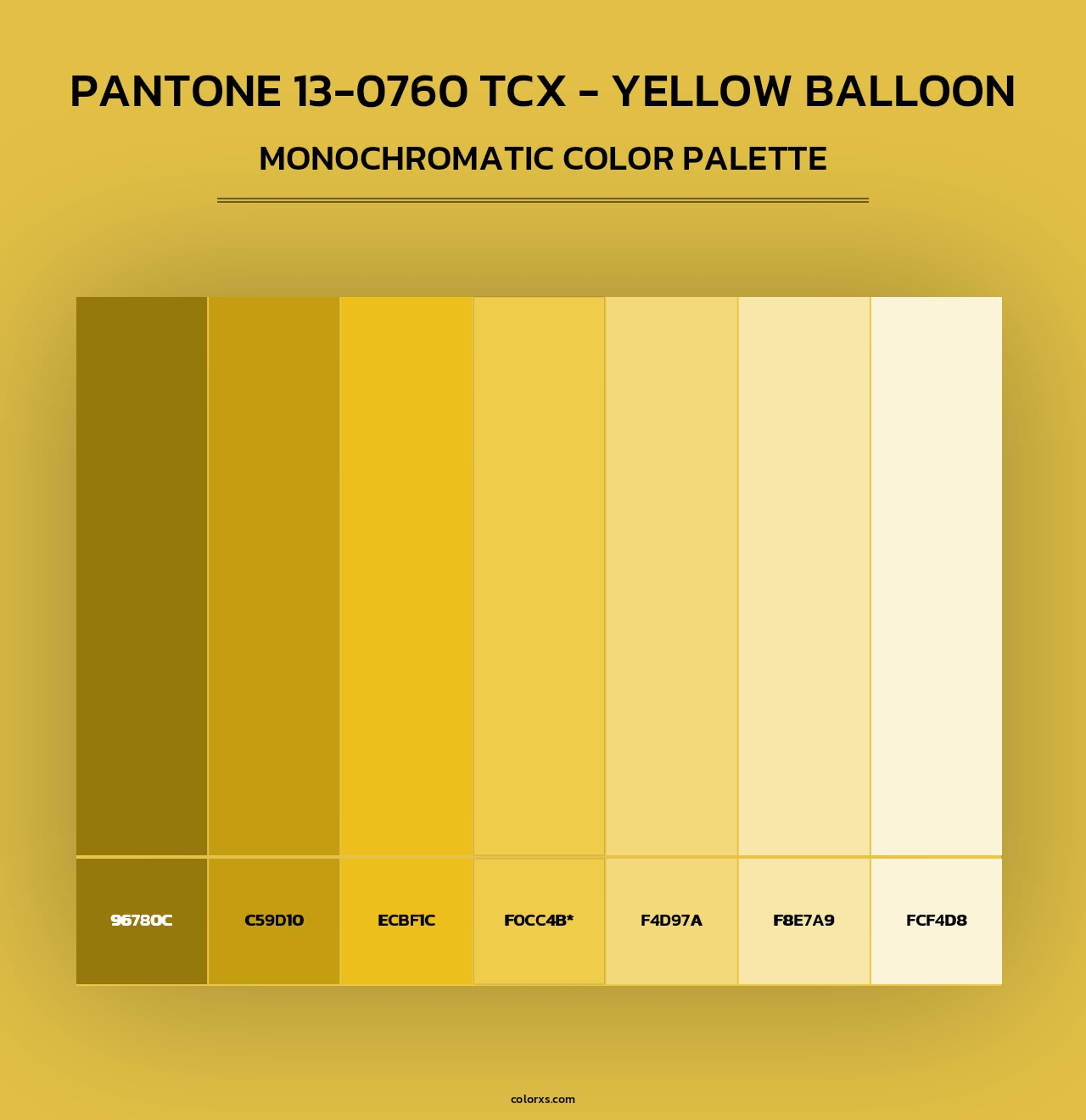 PANTONE 13-0760 TCX - Yellow Balloon - Monochromatic Color Palette