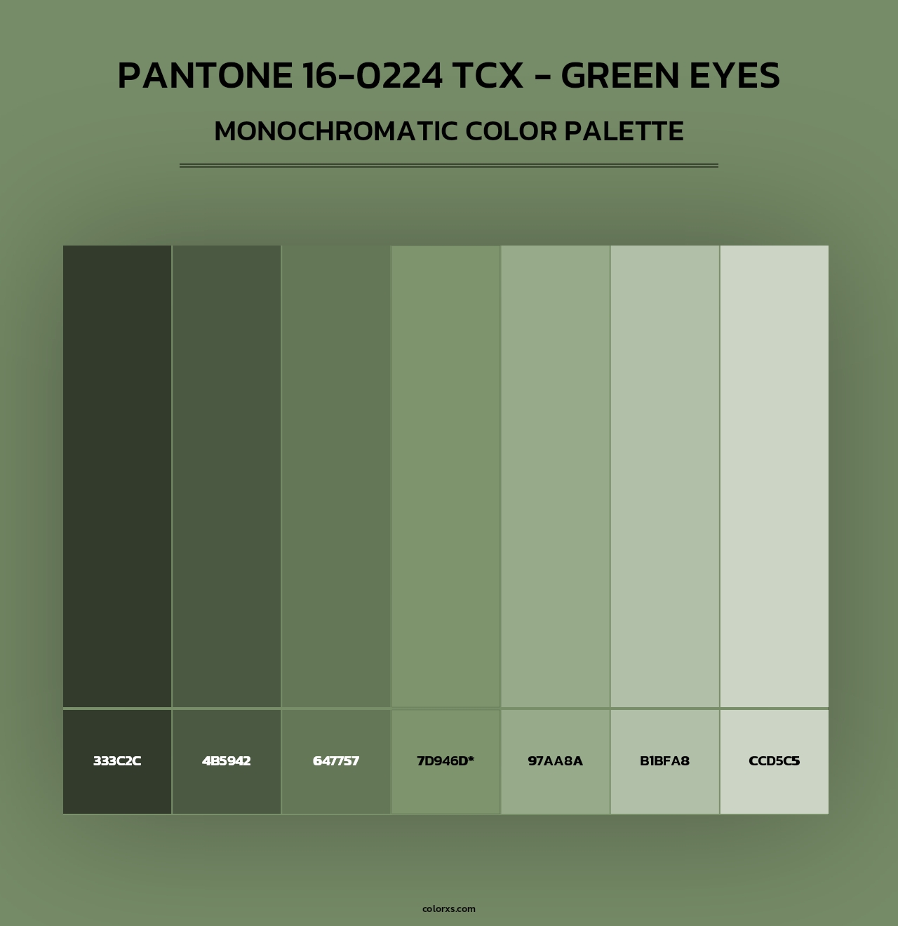PANTONE 16-0224 TCX - Green Eyes - Monochromatic Color Palette
