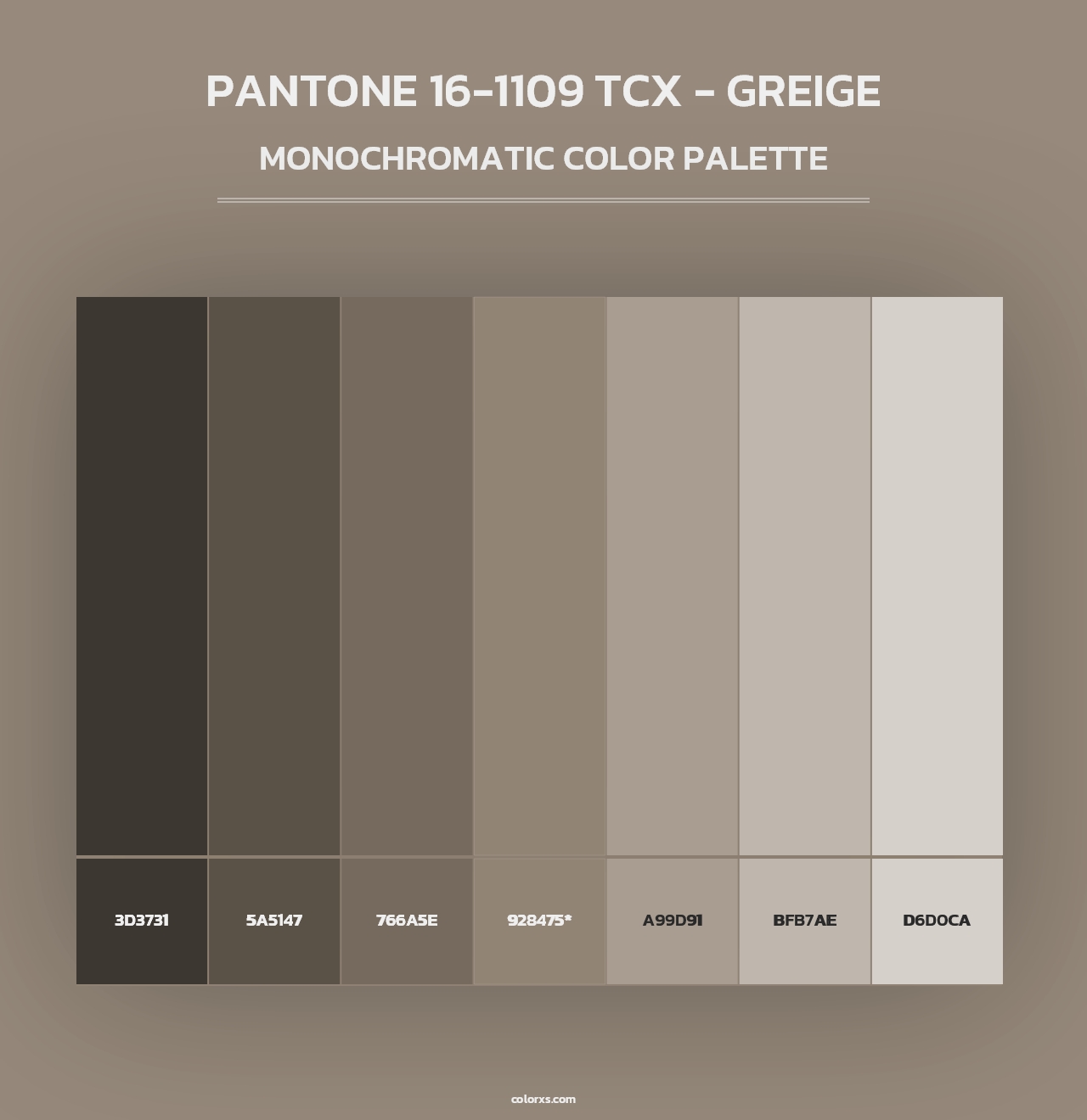 PANTONE 16-1109 TCX - Greige - Monochromatic Color Palette