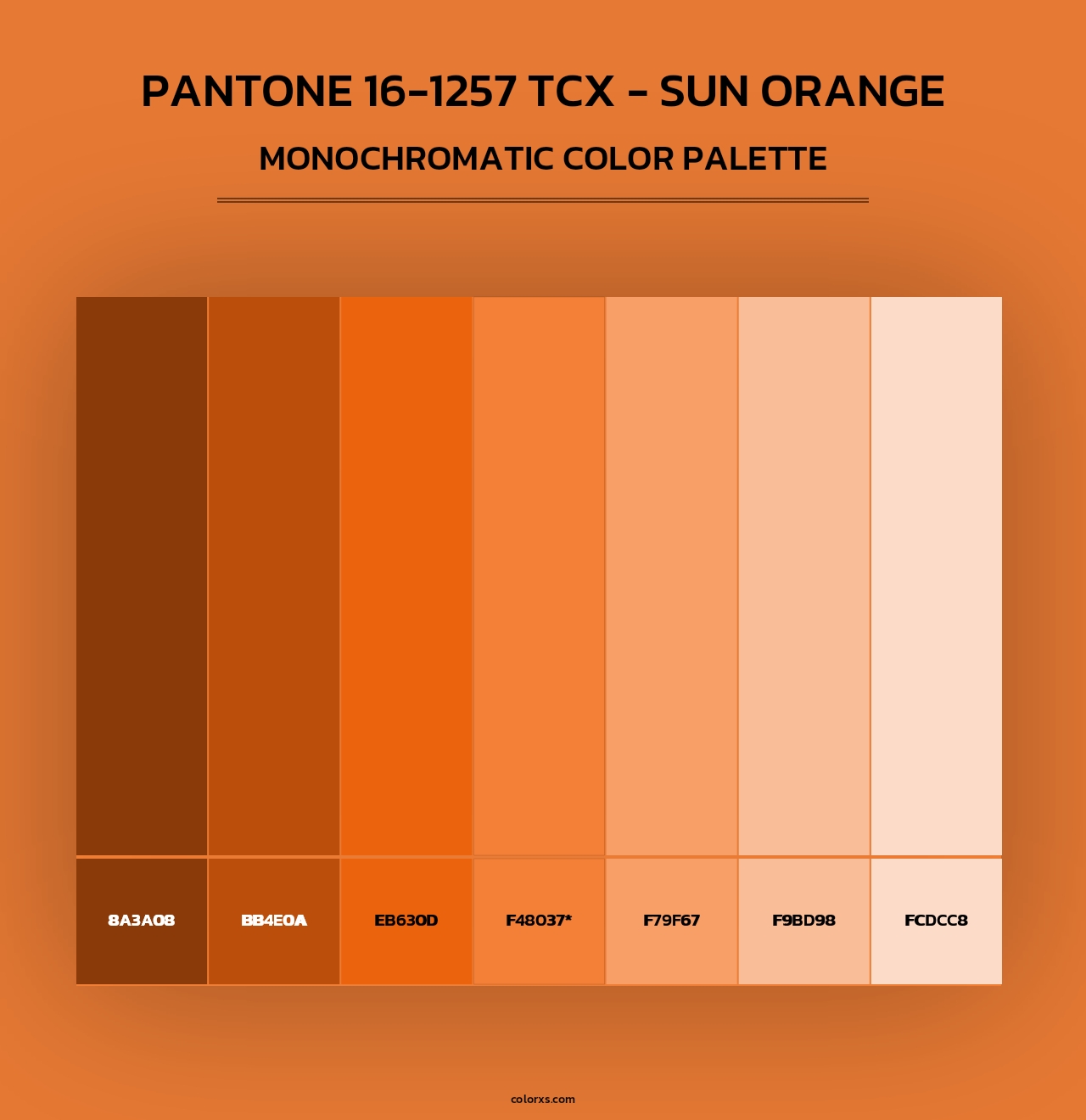 PANTONE 16-1257 TCX - Sun Orange - Monochromatic Color Palette