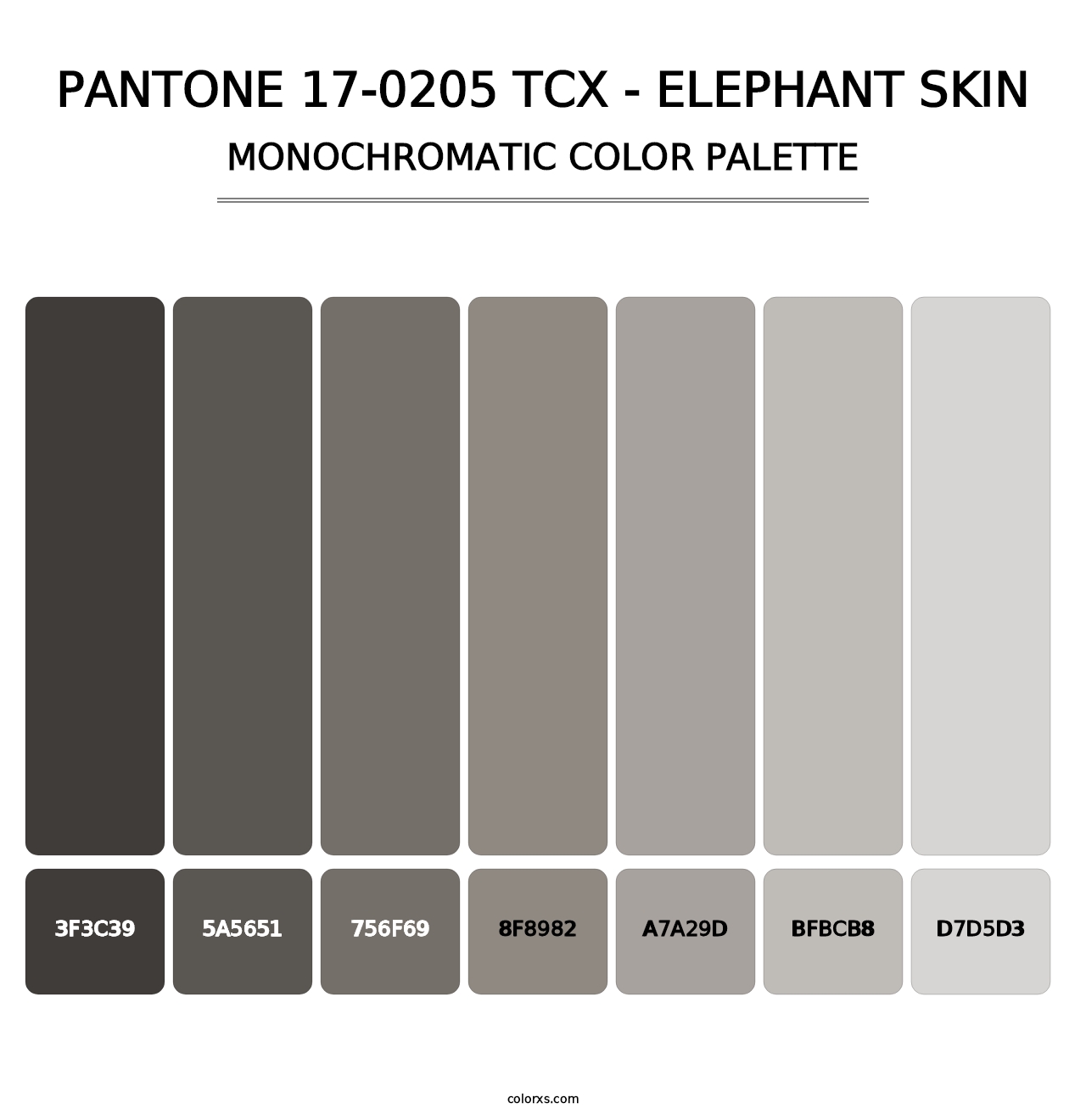 PANTONE 17-0205 TCX - Elephant Skin - Monochromatic Color Palette