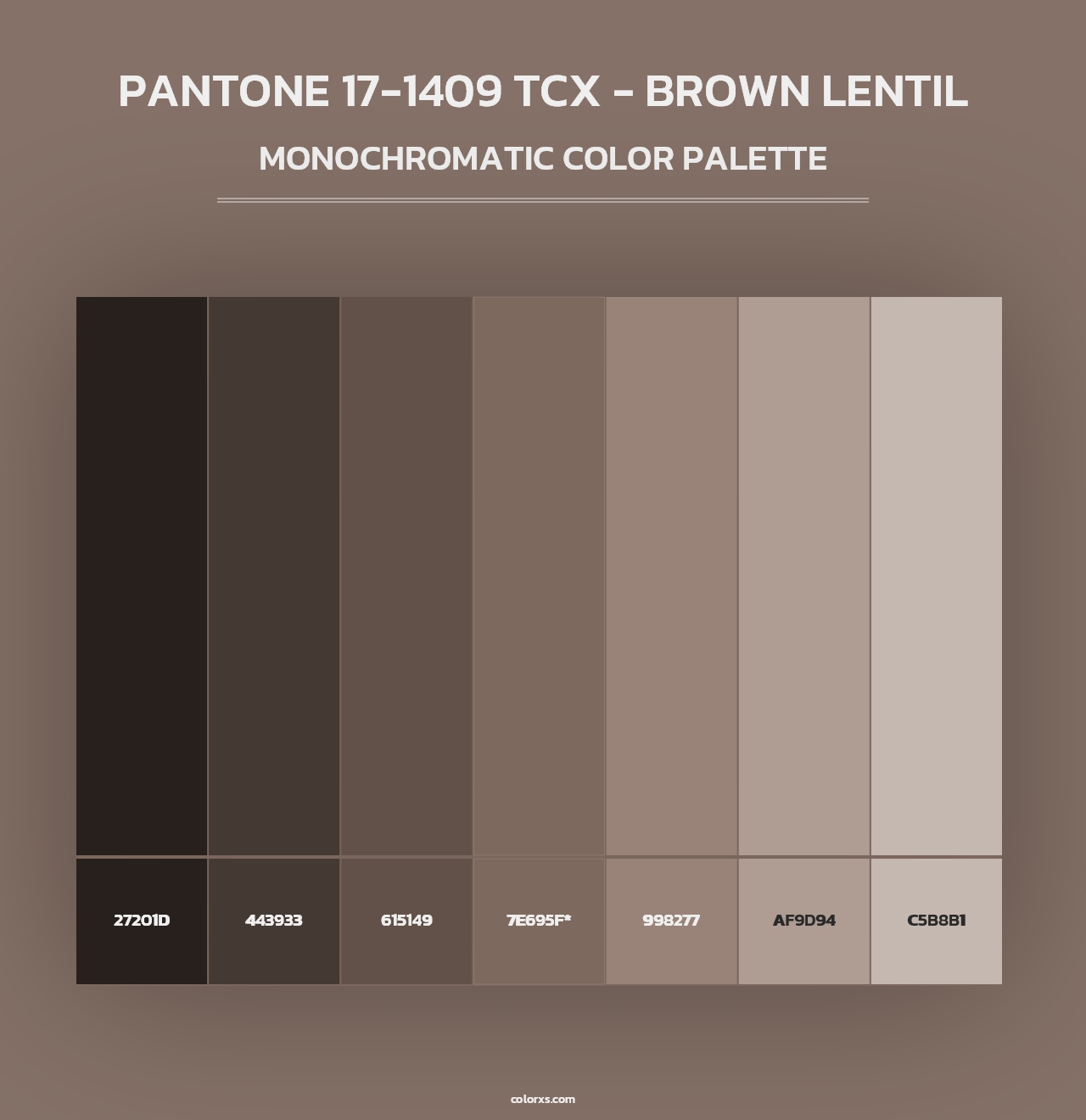 PANTONE 17-1409 TCX - Brown Lentil - Monochromatic Color Palette