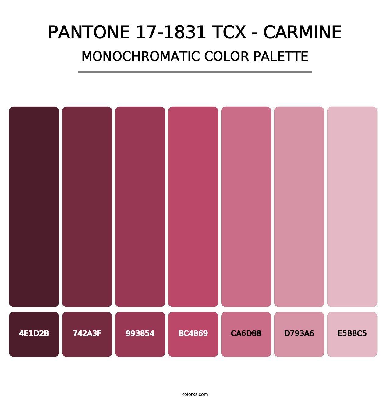 PANTONE 17-1831 TCX - Carmine - Monochromatic Color Palette