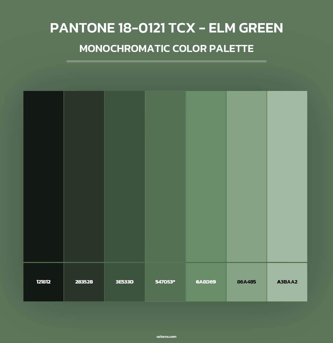 PANTONE 18-0121 TCX - Elm Green - Monochromatic Color Palette
