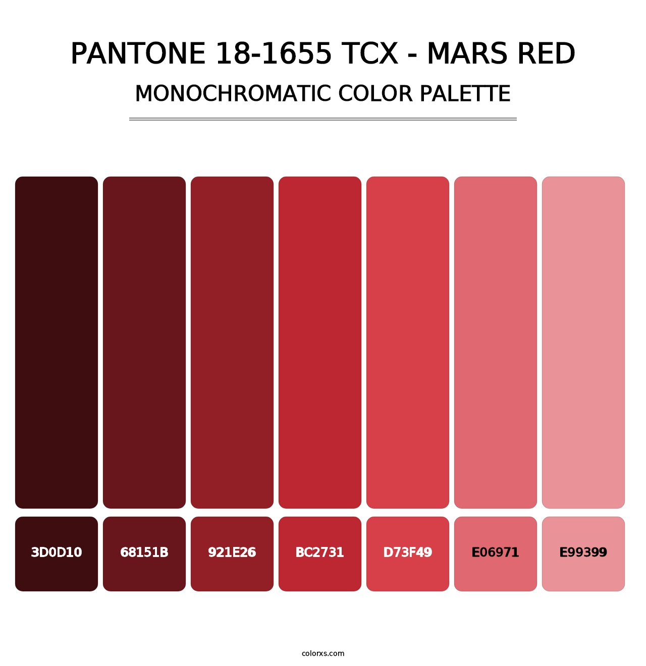 PANTONE 18-1655 TCX - Mars Red - Monochromatic Color Palette