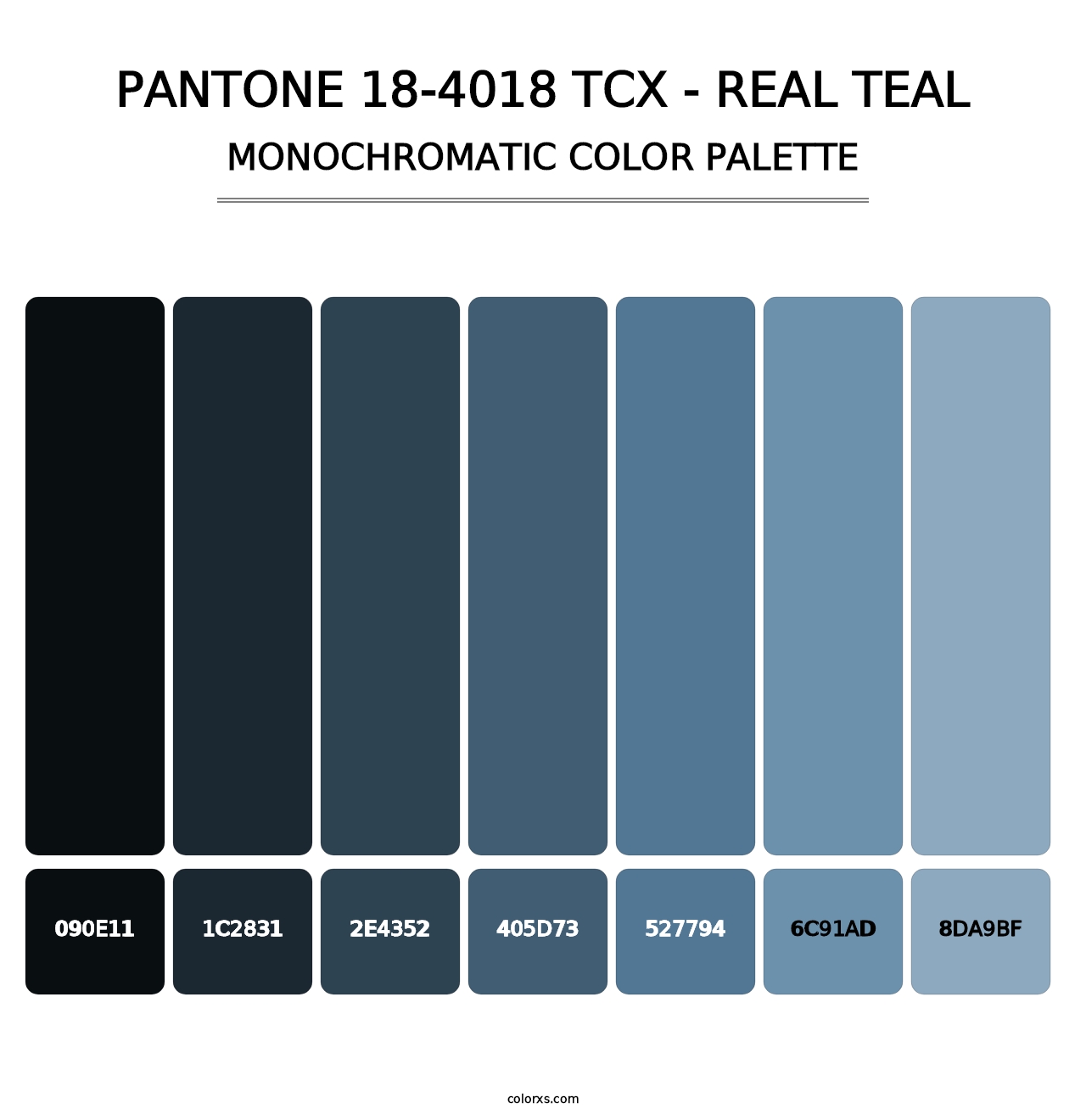 PANTONE 18-4018 TCX - Real Teal - Monochromatic Color Palette