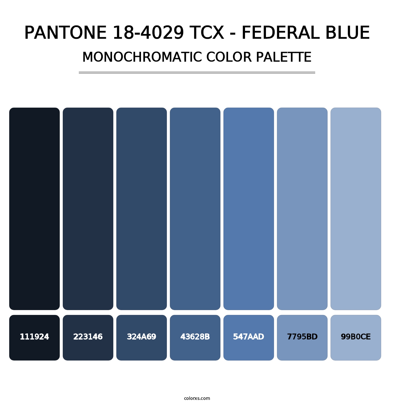 PANTONE 18-4029 TCX - Federal Blue - Monochromatic Color Palette
