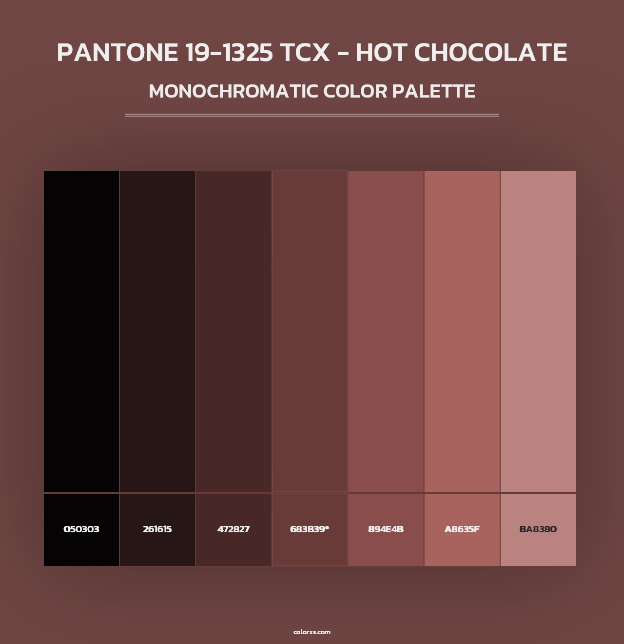 PANTONE 19-1325 TCX - Hot Chocolate - Monochromatic Color Palette