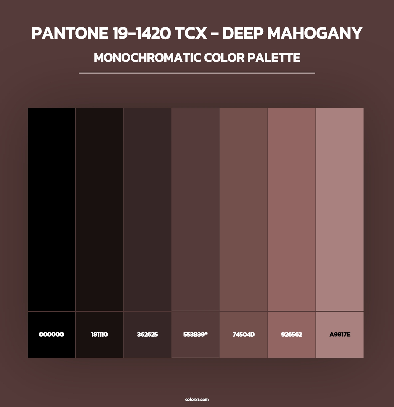 PANTONE 19-1420 TCX - Deep Mahogany - Monochromatic Color Palette