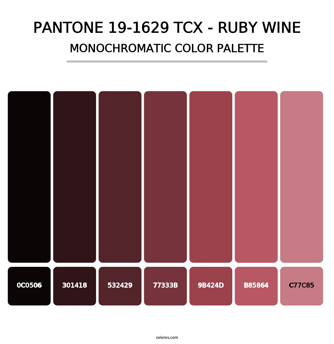 PANTONE 19-1629 TCX - Ruby Wine - Monochromatic Color Palette