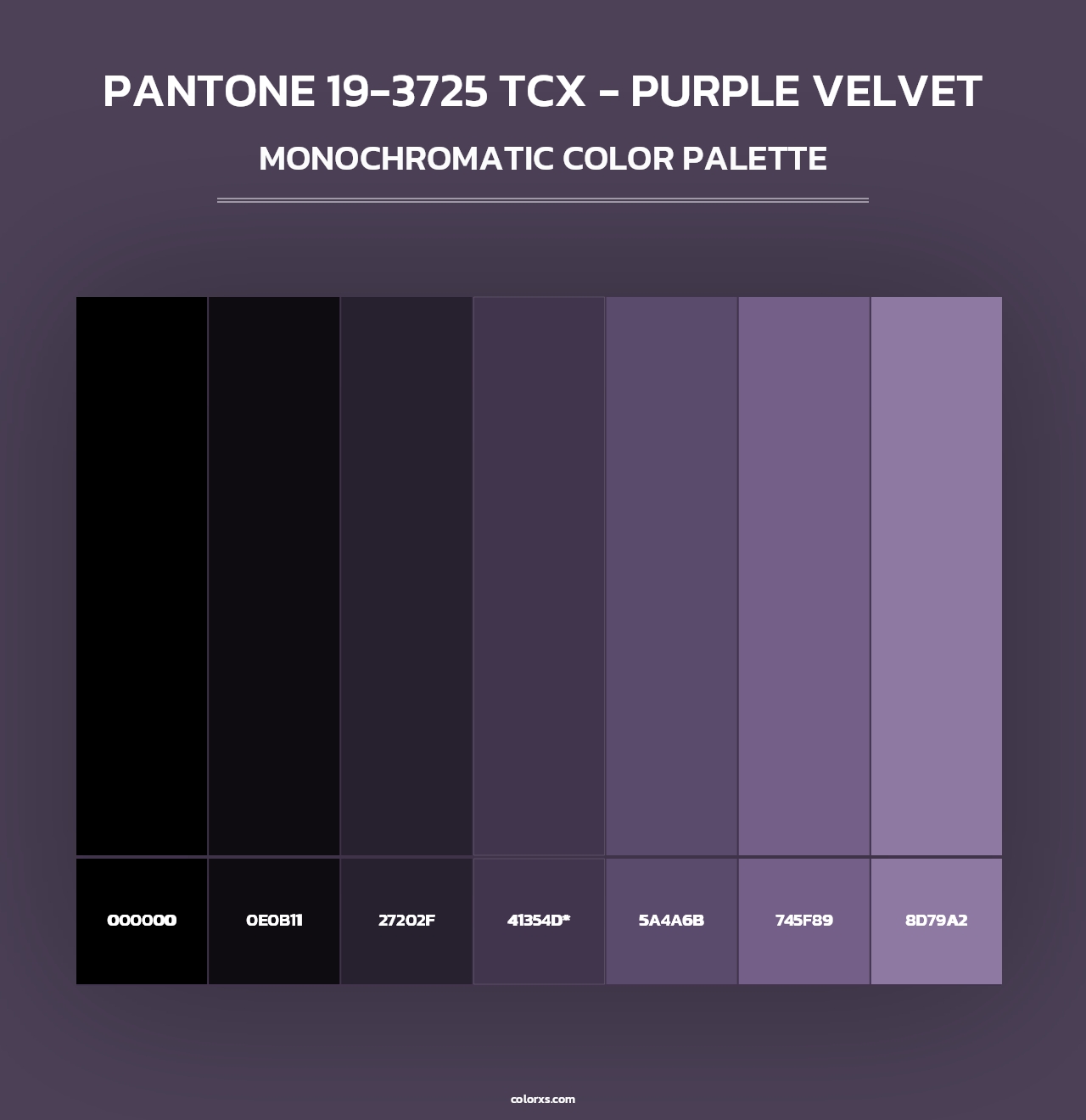 PANTONE 19-3725 TCX - Purple Velvet - Monochromatic Color Palette