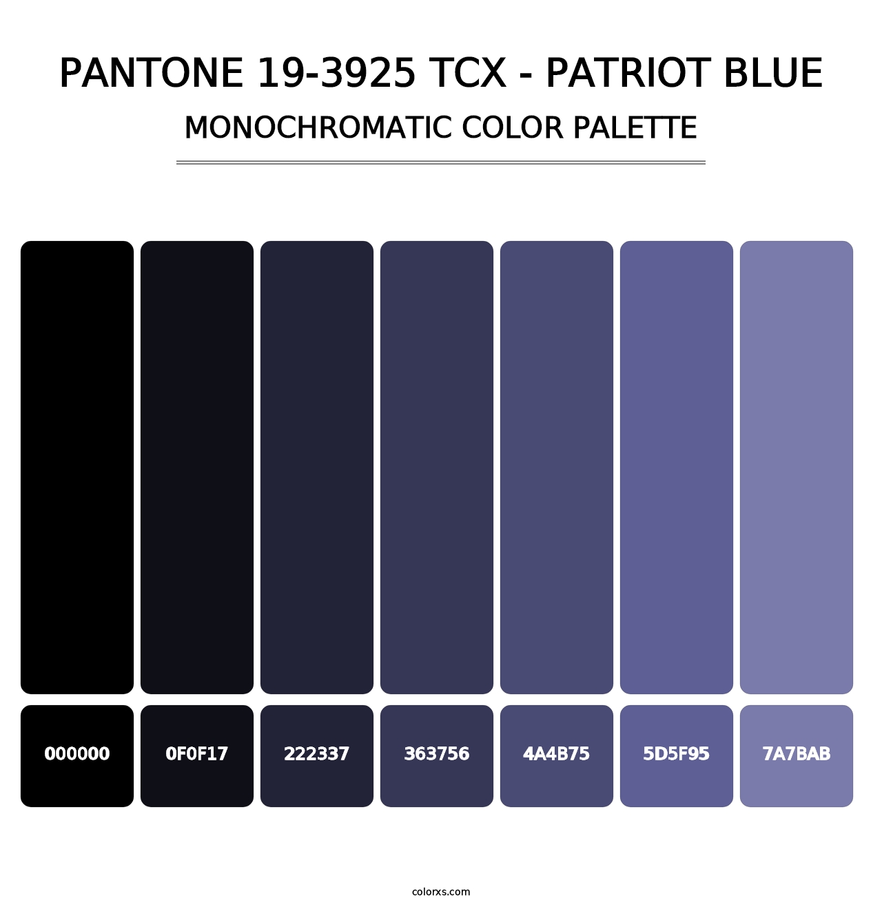 PANTONE 19-3925 TCX - Patriot Blue - Monochromatic Color Palette
