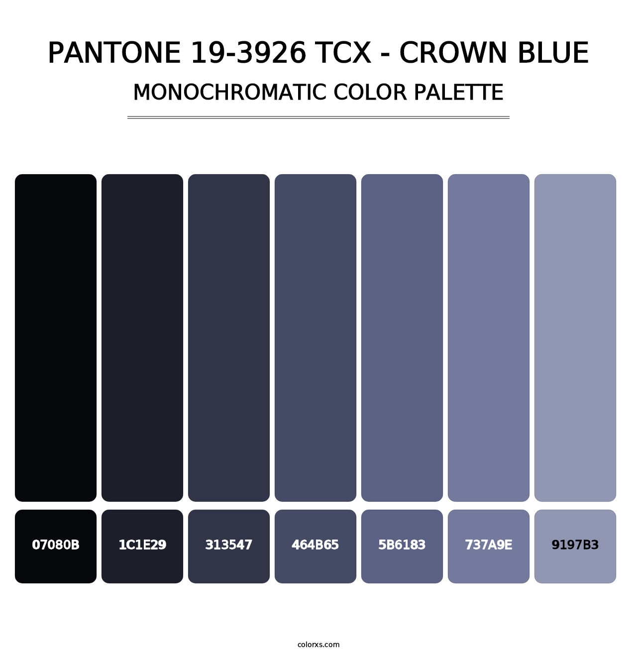 PANTONE 19-3926 TCX - Crown Blue - Monochromatic Color Palette