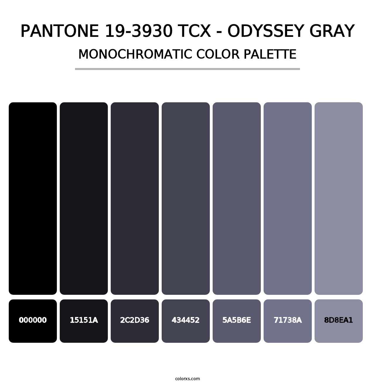 PANTONE 19-3930 TCX - Odyssey Gray - Monochromatic Color Palette